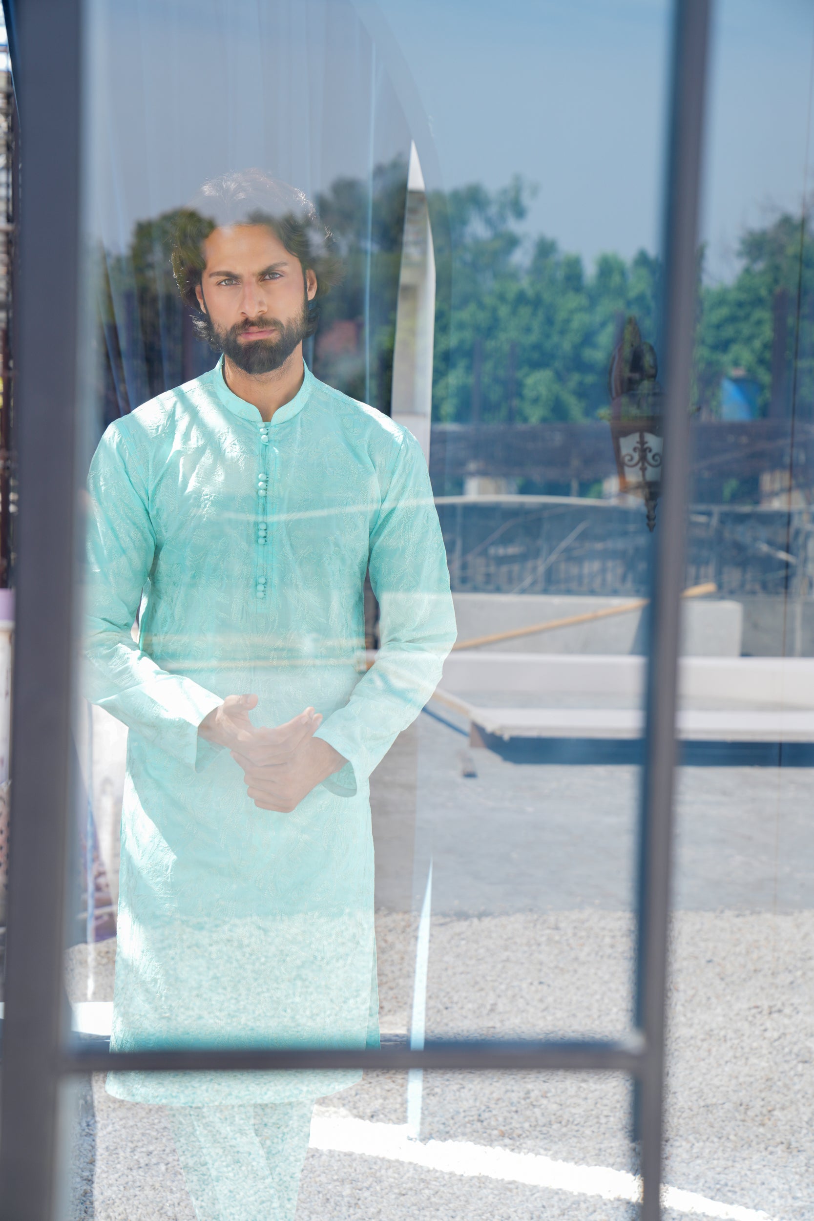 Sky Blue Thread Work Kurta Set