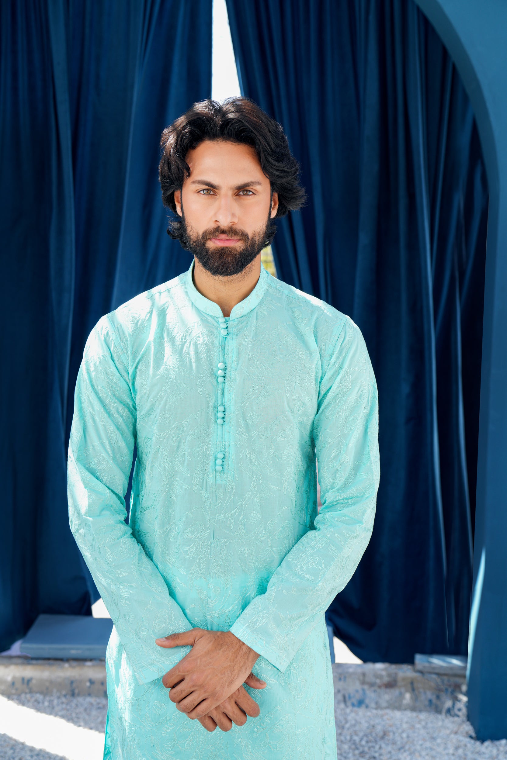 Sky Blue Thread Work Kurta Set