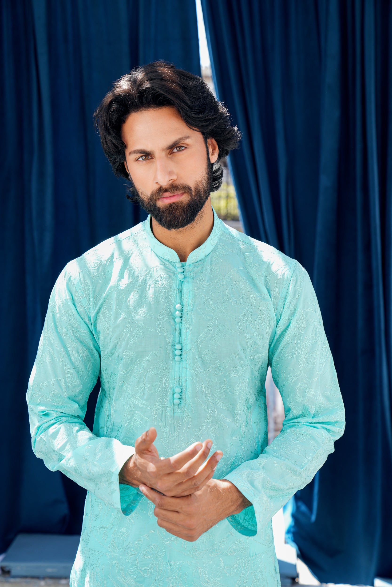 Sky Blue Thread Work Kurta Set