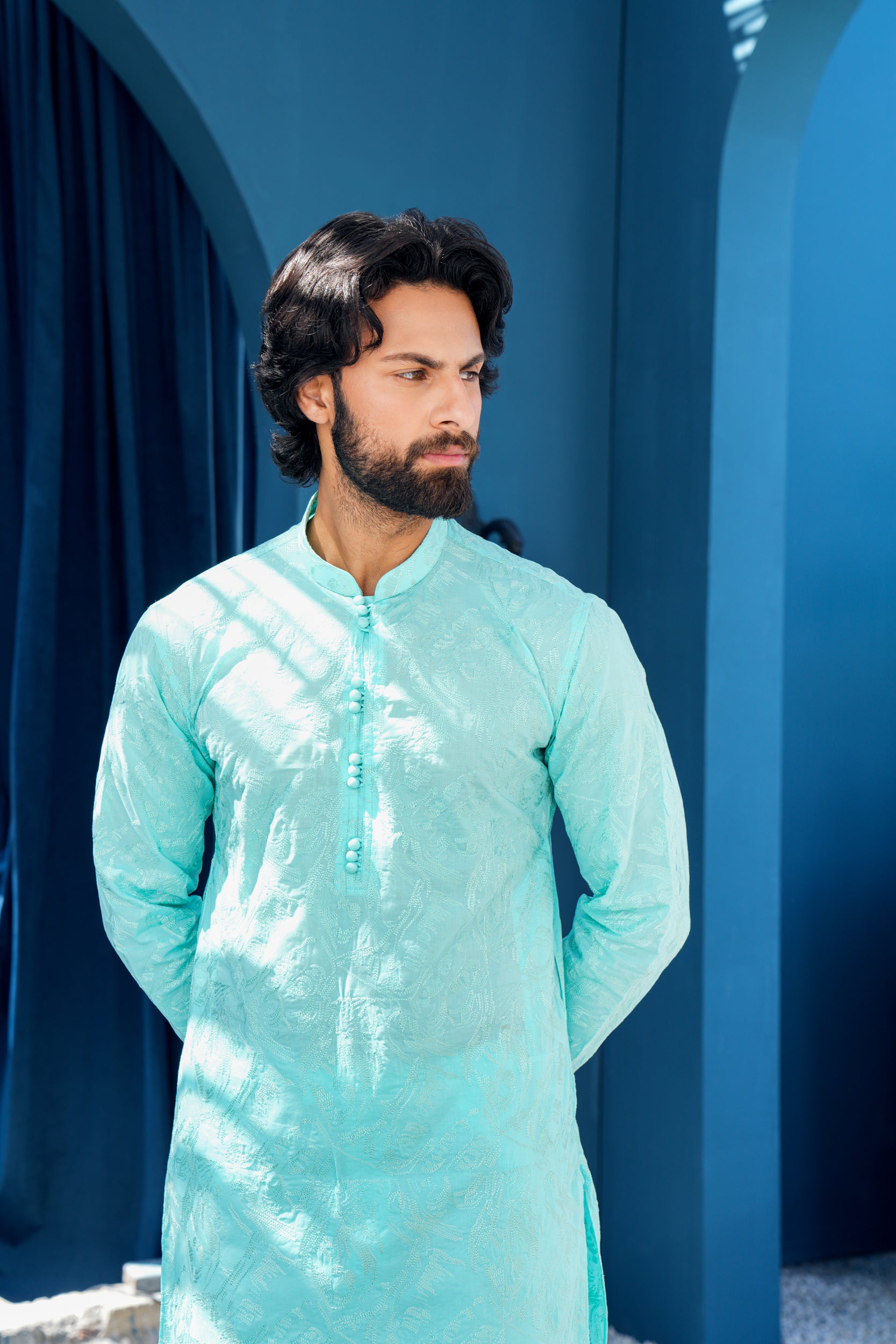 Sky Blue Thread Work Kurta Set