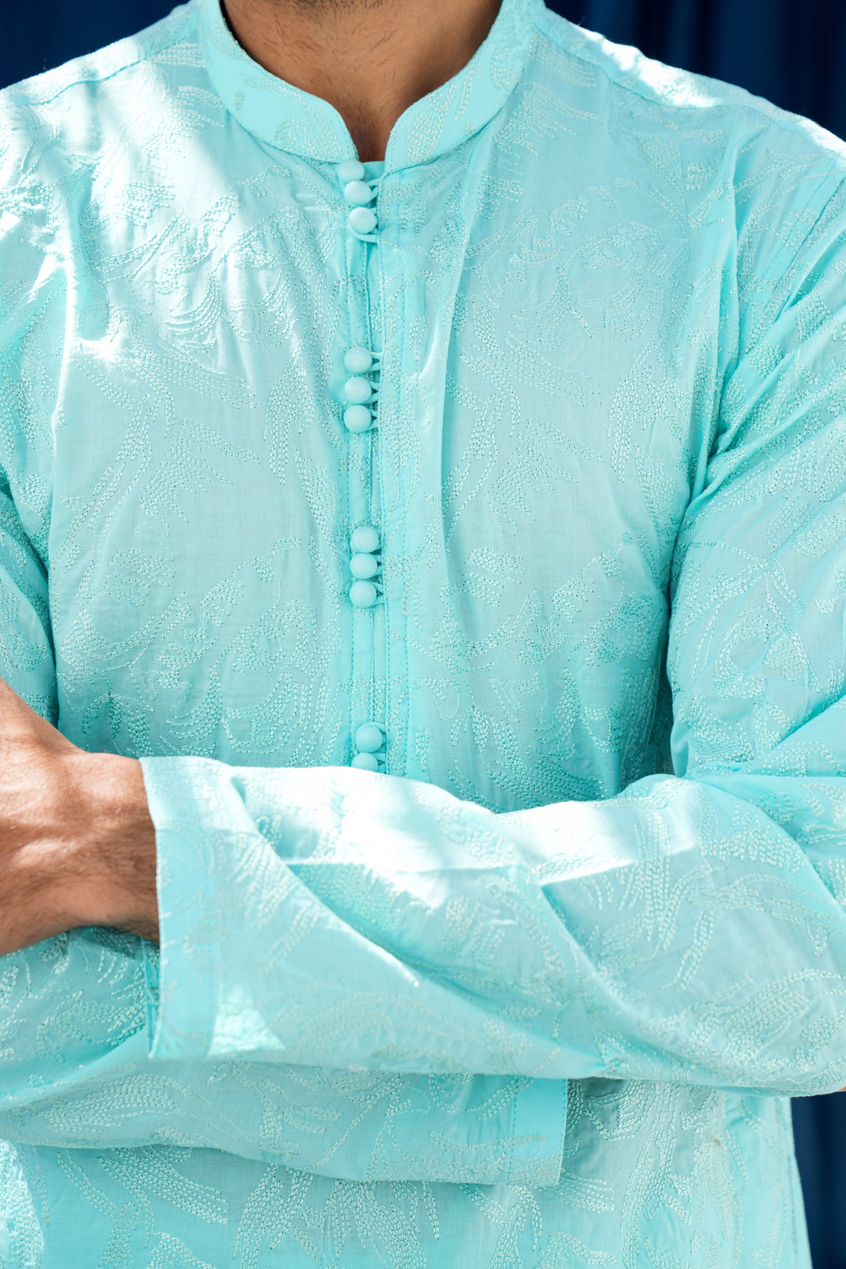 Sky Blue Thread Work Kurta Set