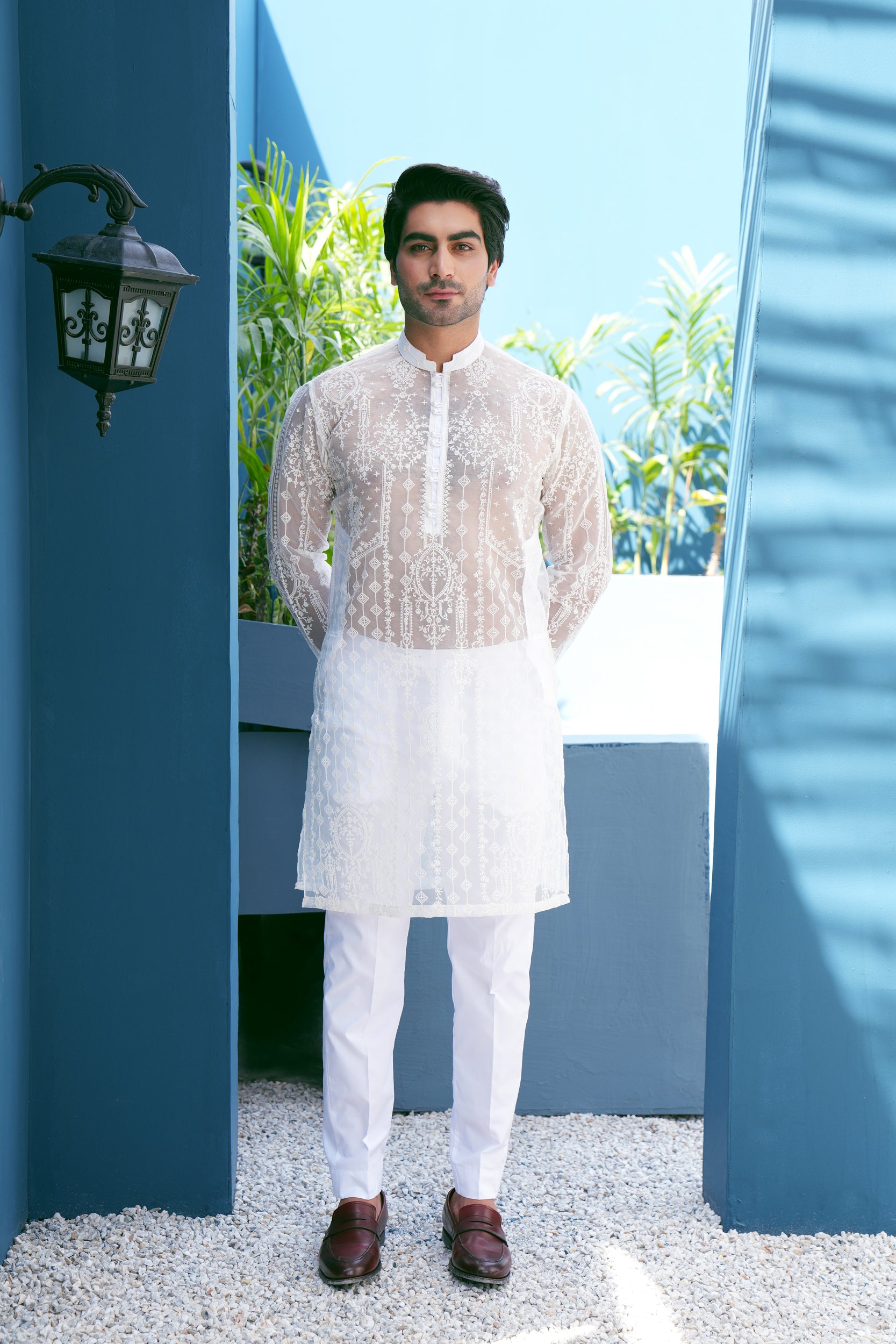 Pearl White Kurta Set (See Through)