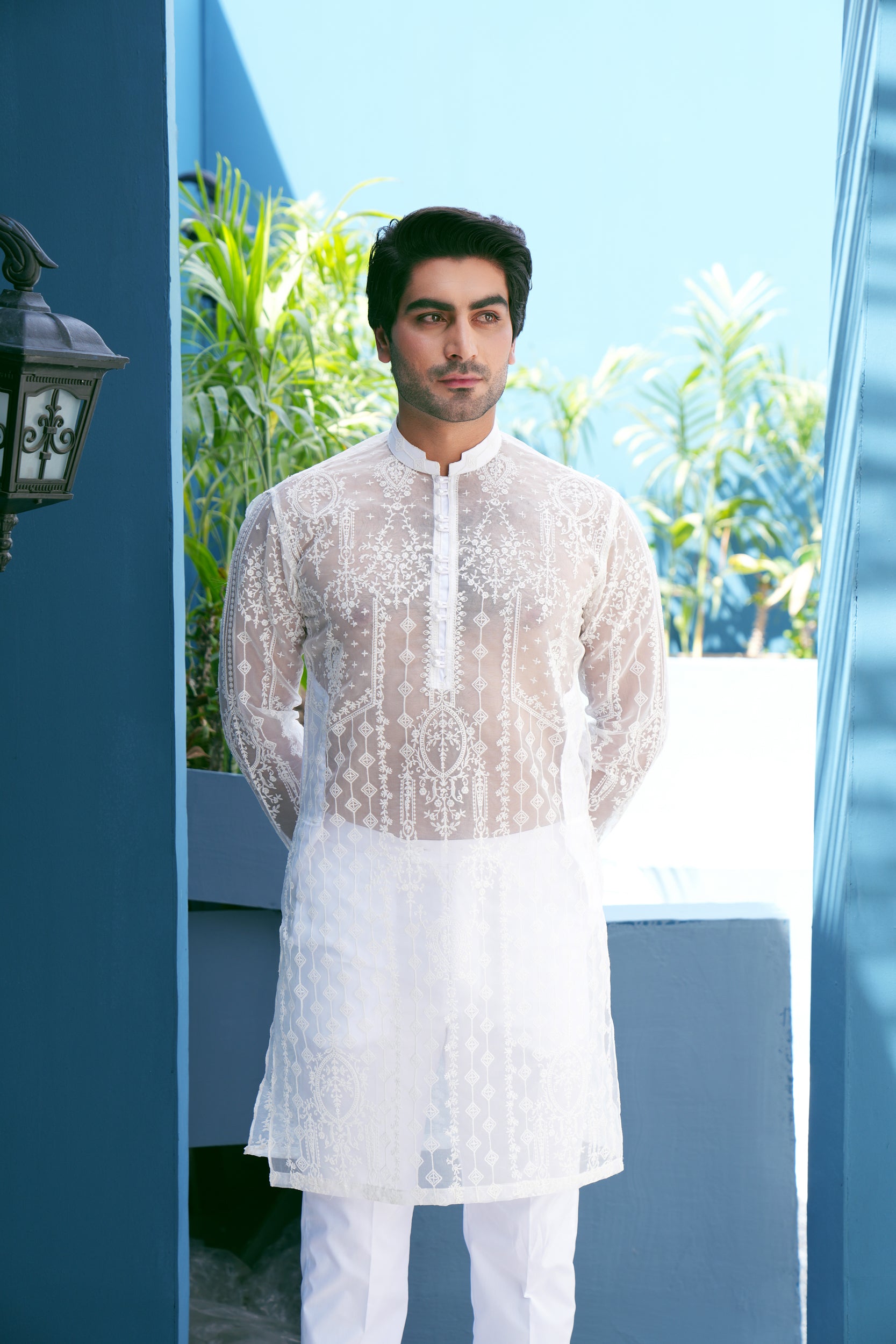 Pearl White Kurta Set (See Through)