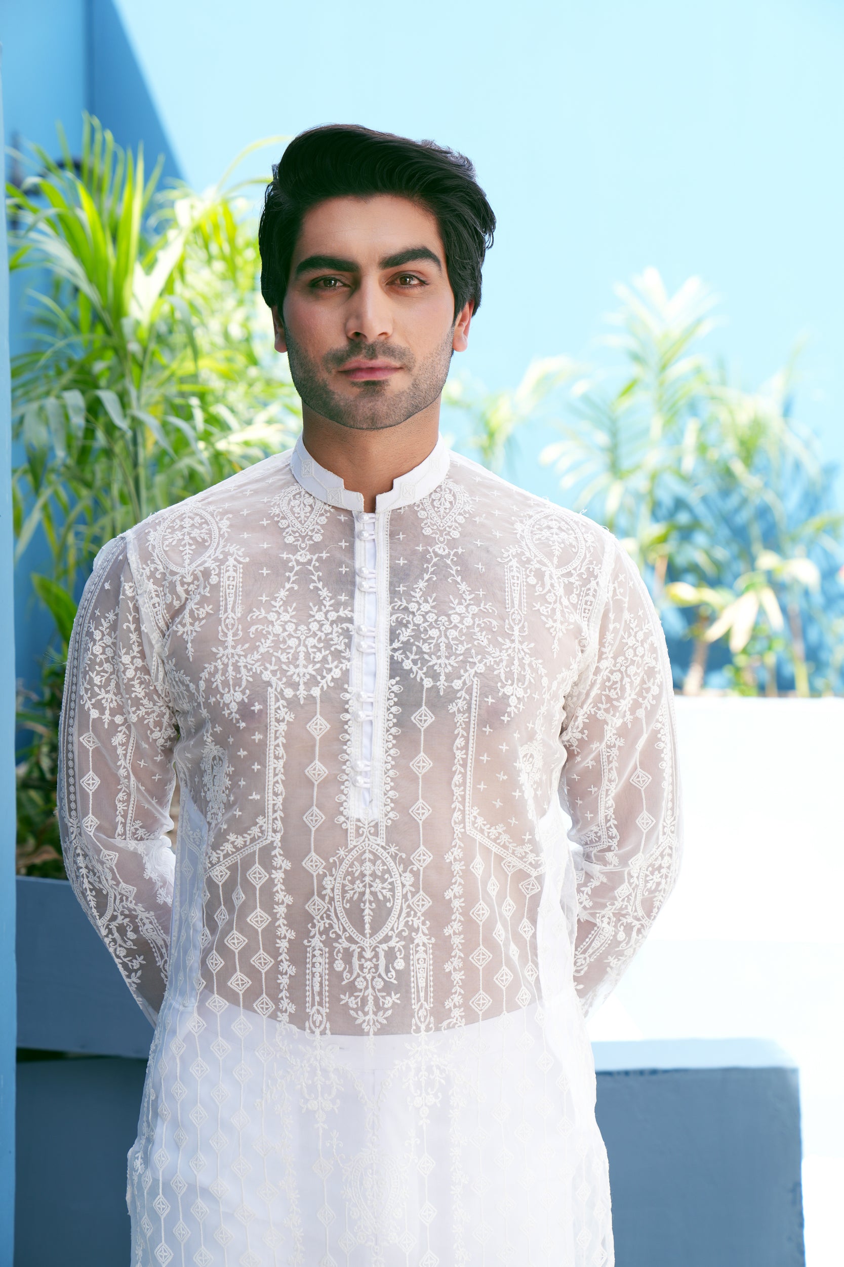 Pearl White Kurta Set (See Through)