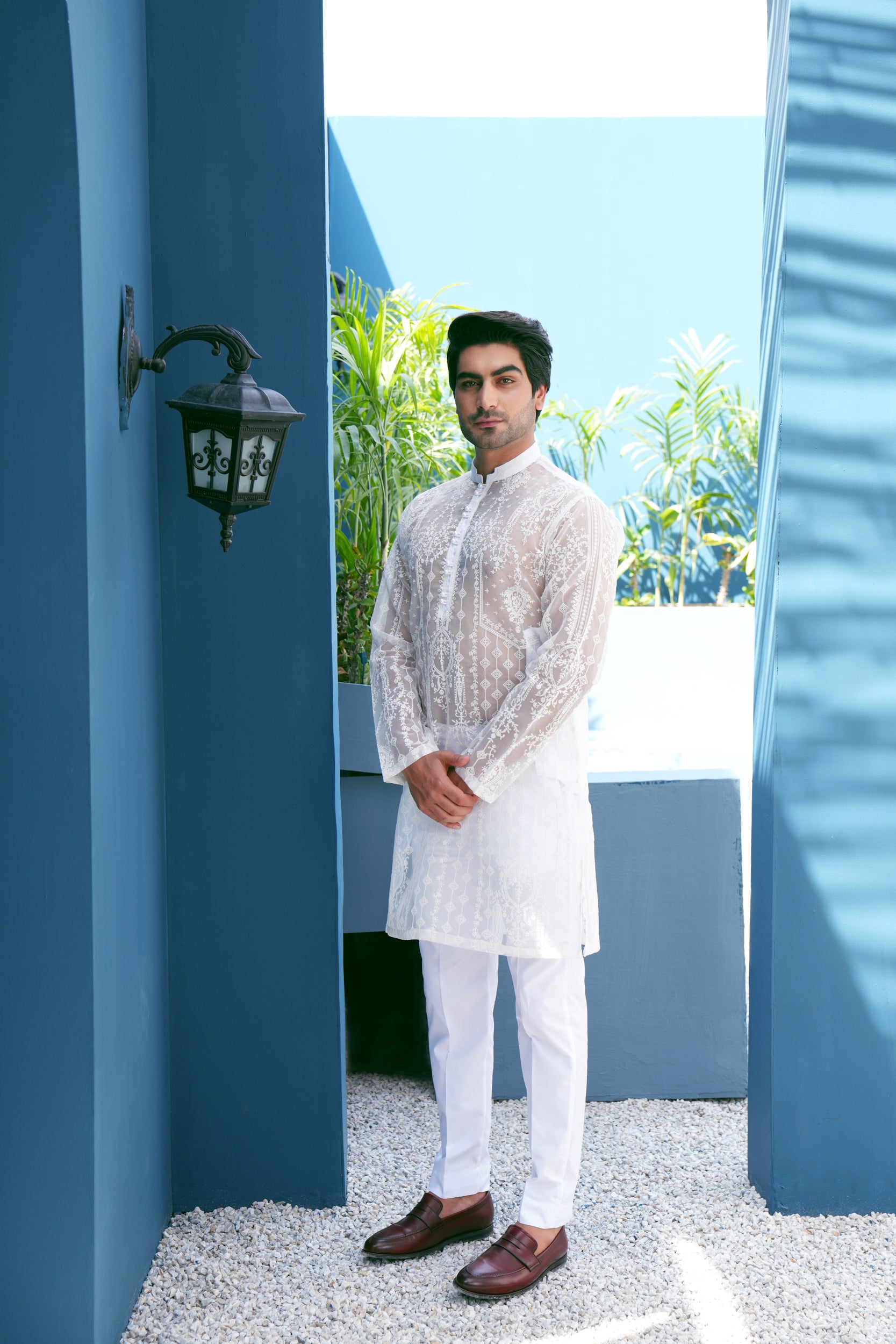 Pearl White Kurta Set (See Through)