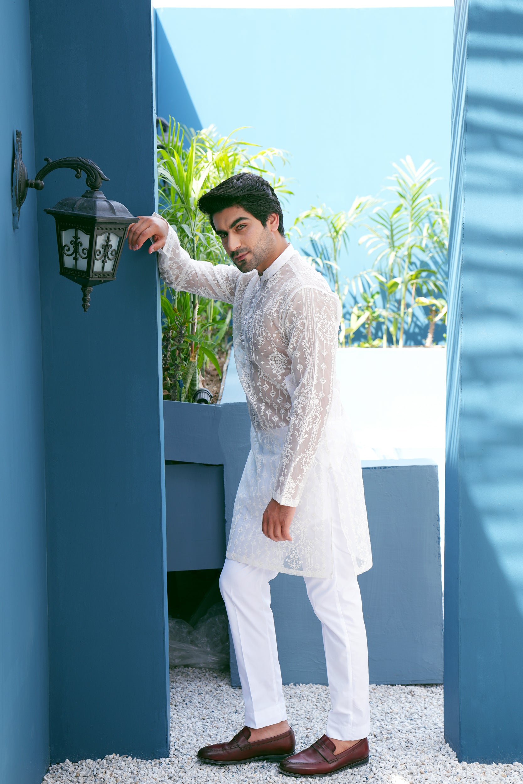 Pearl White Kurta Set (See Through)