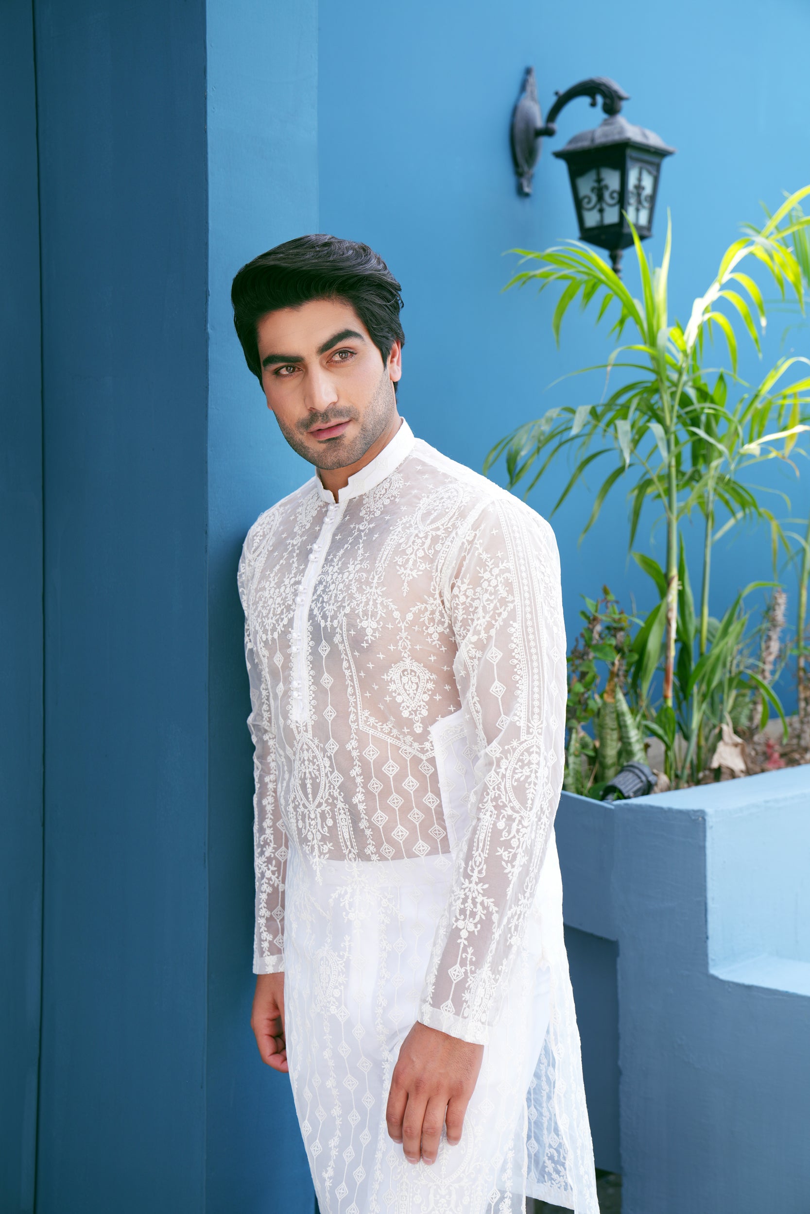 Pearl White Kurta Set (See Through)