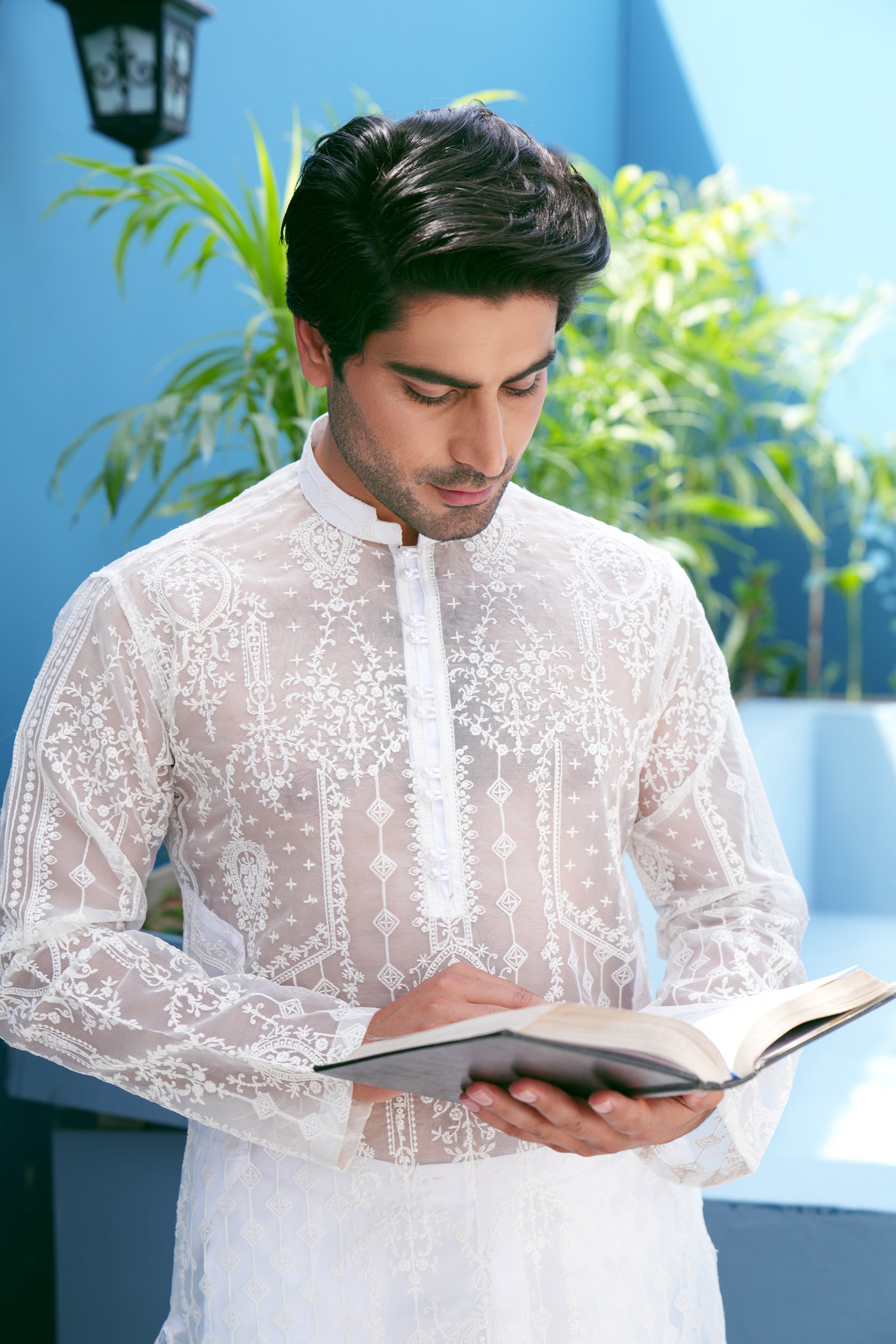 Pearl White Kurta Set (See Through)