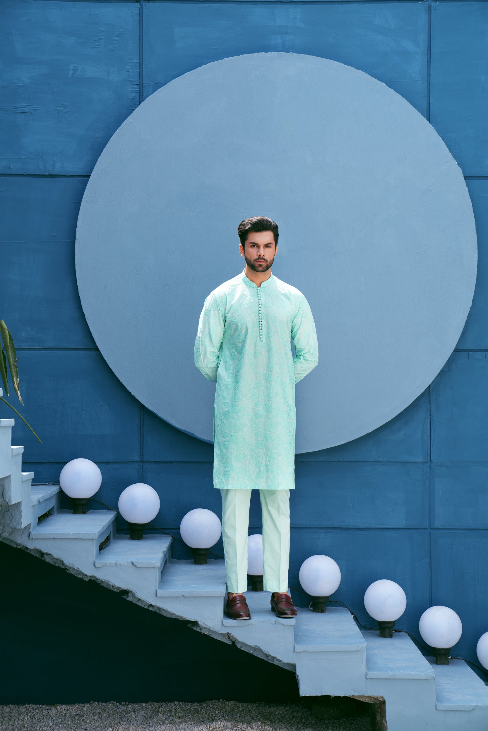 Turquoise Thread Work Kurta Set