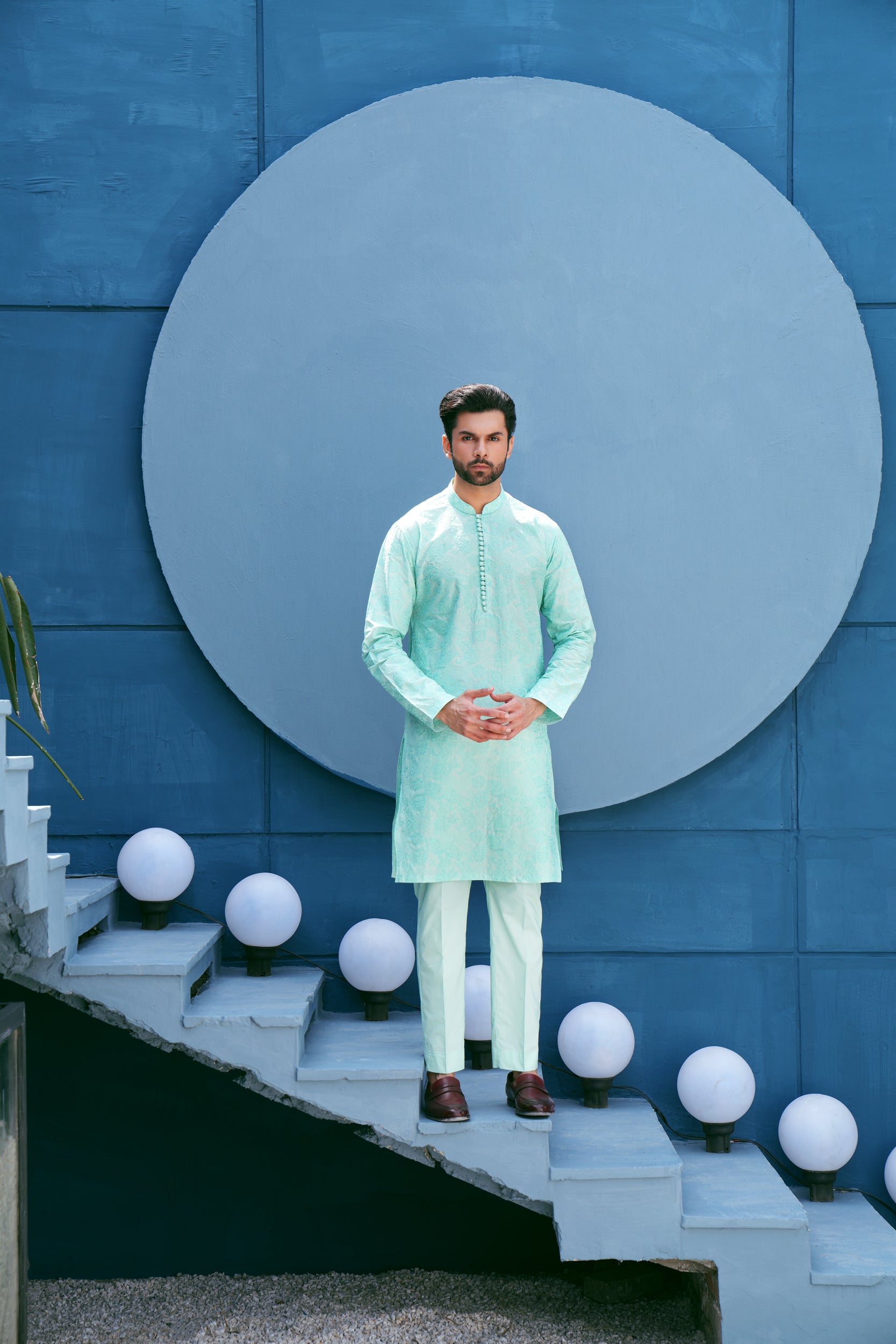 Turquoise Thread Work Kurta Set