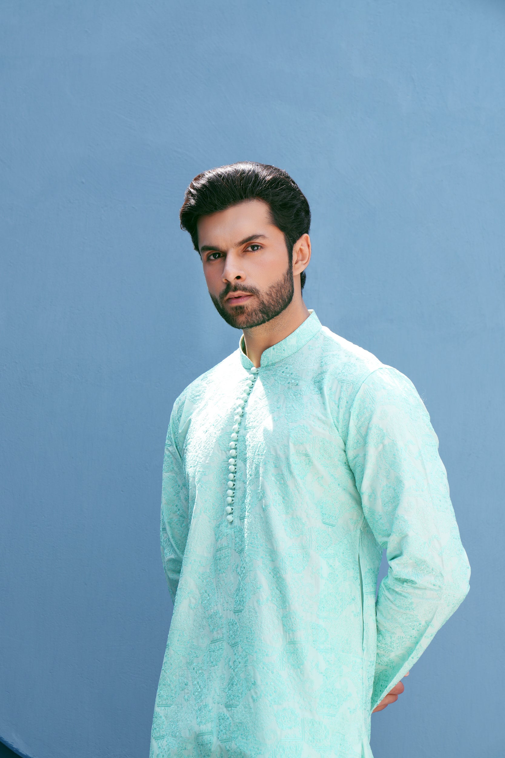 Turquoise Thread Work Kurta Set