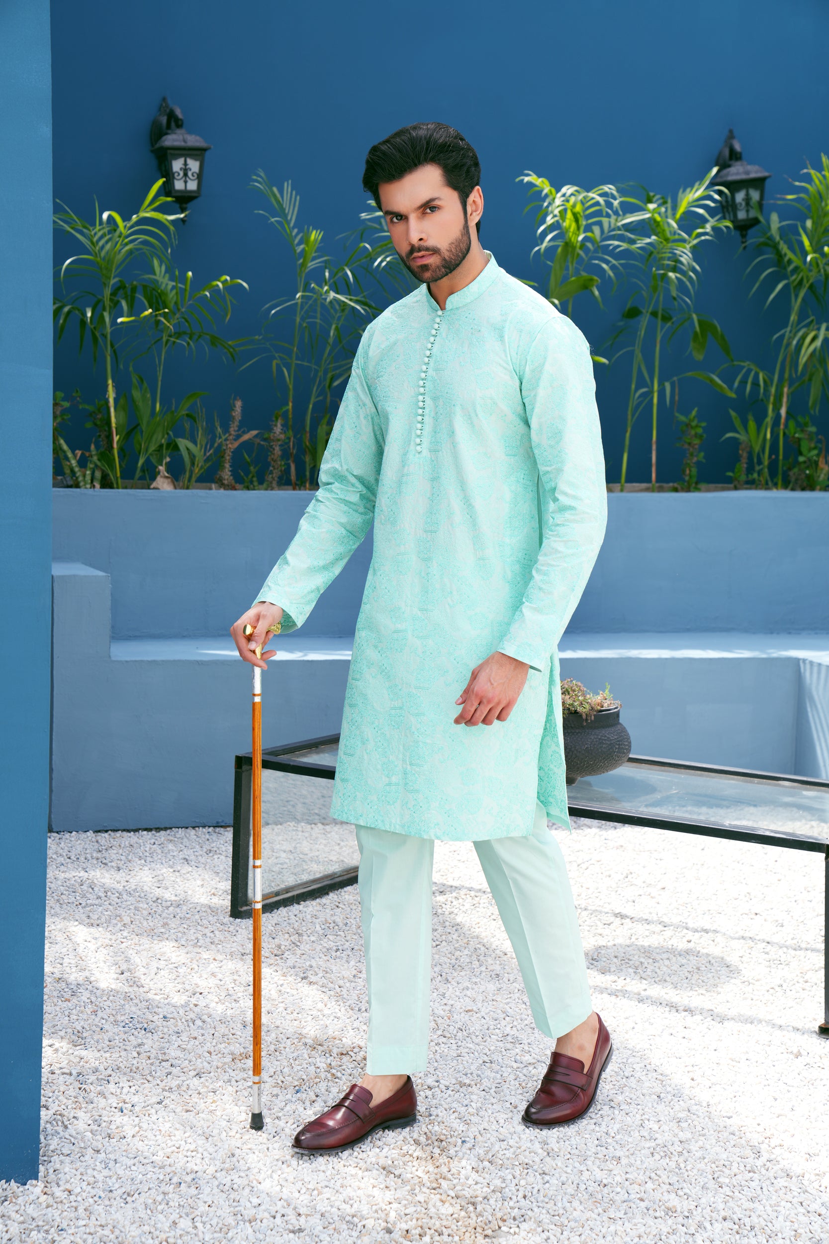 Turquoise Thread Work Kurta Set