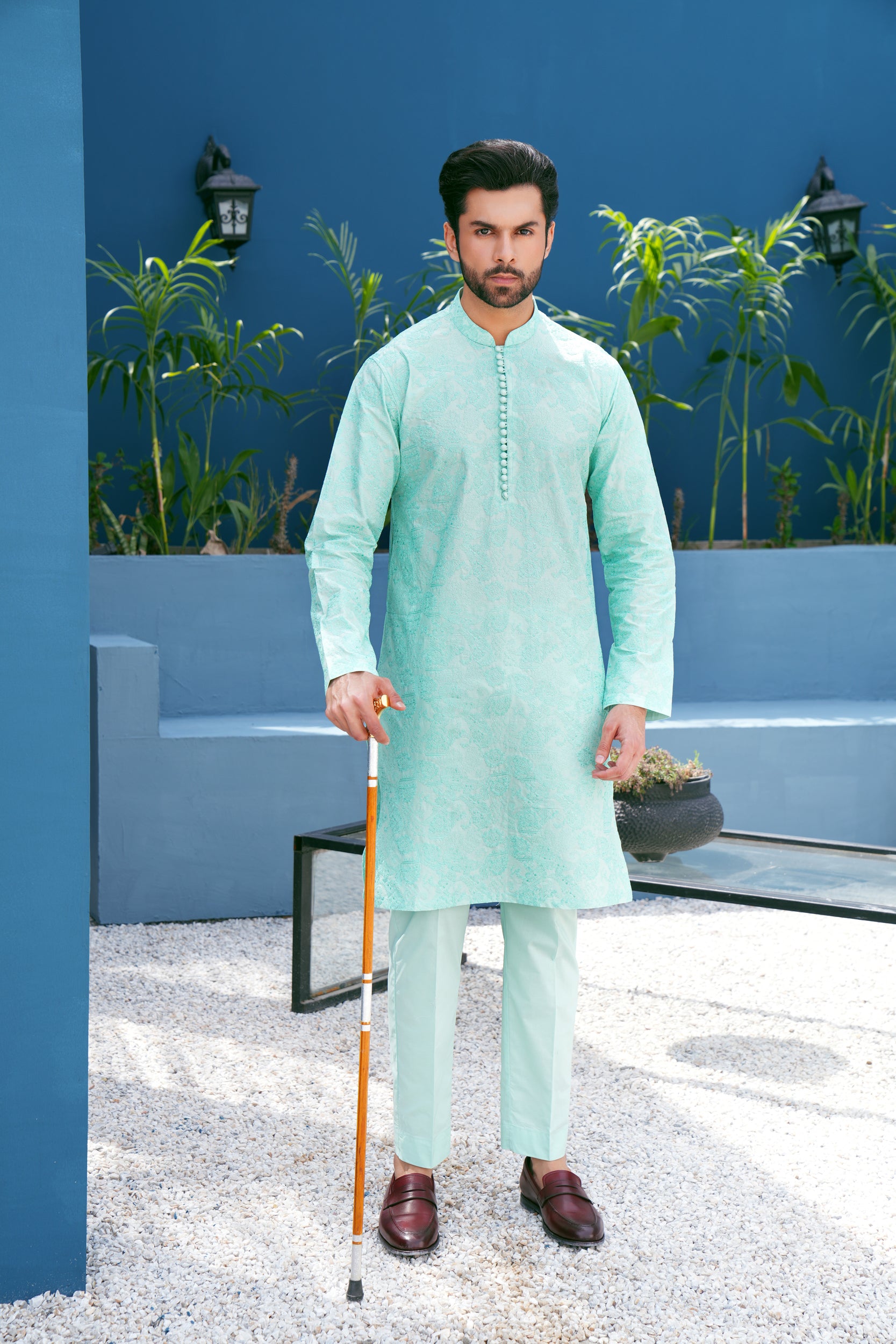 Turquoise Thread Work Kurta Set