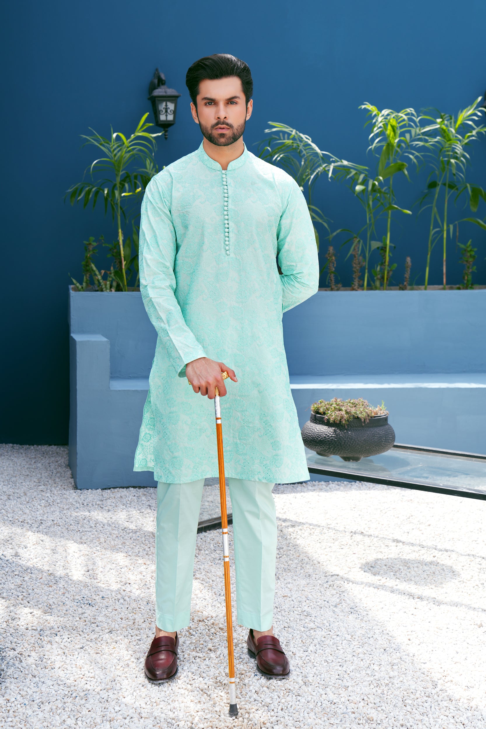 Turquoise Thread Work Kurta Set