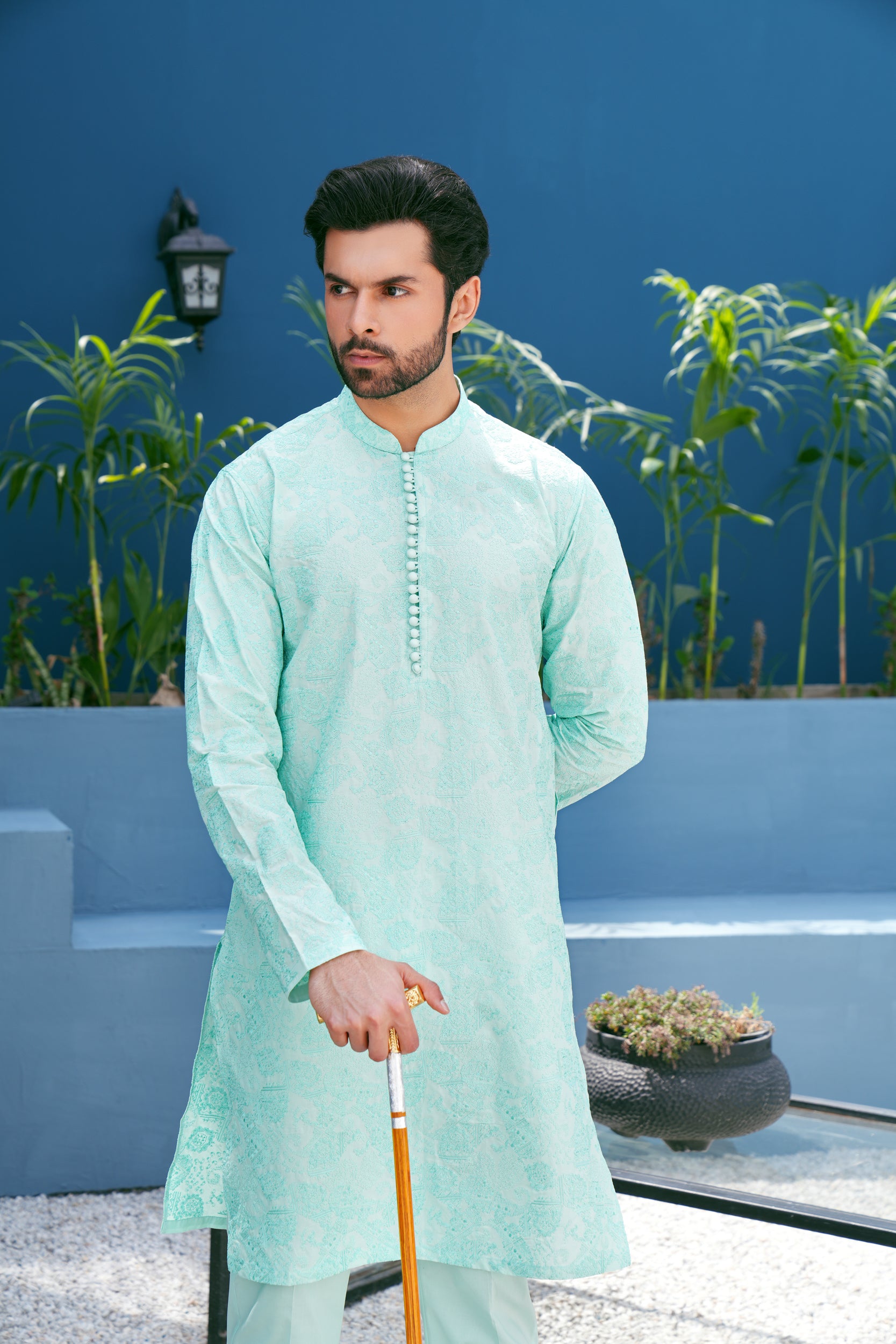 Turquoise Thread Work Kurta Set