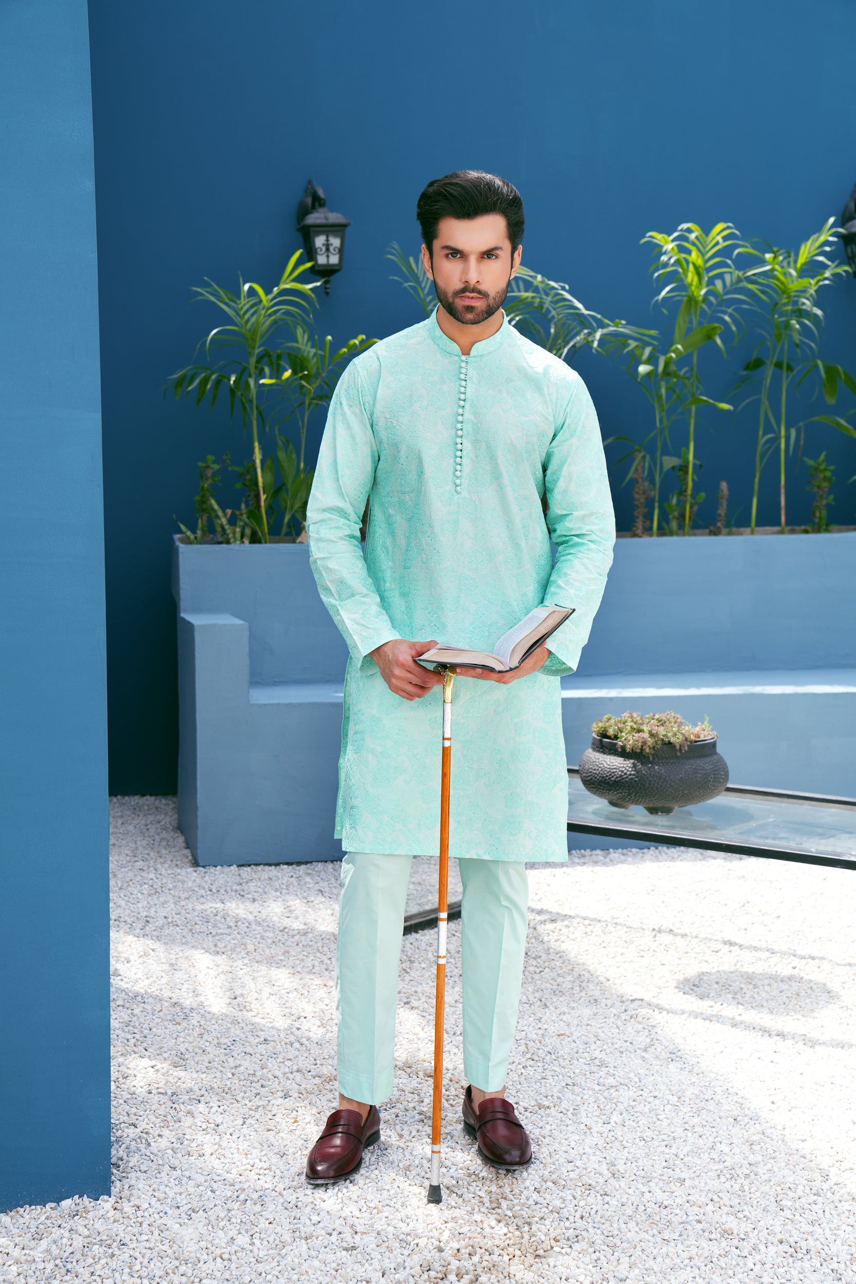 Turquoise Thread Work Kurta Set