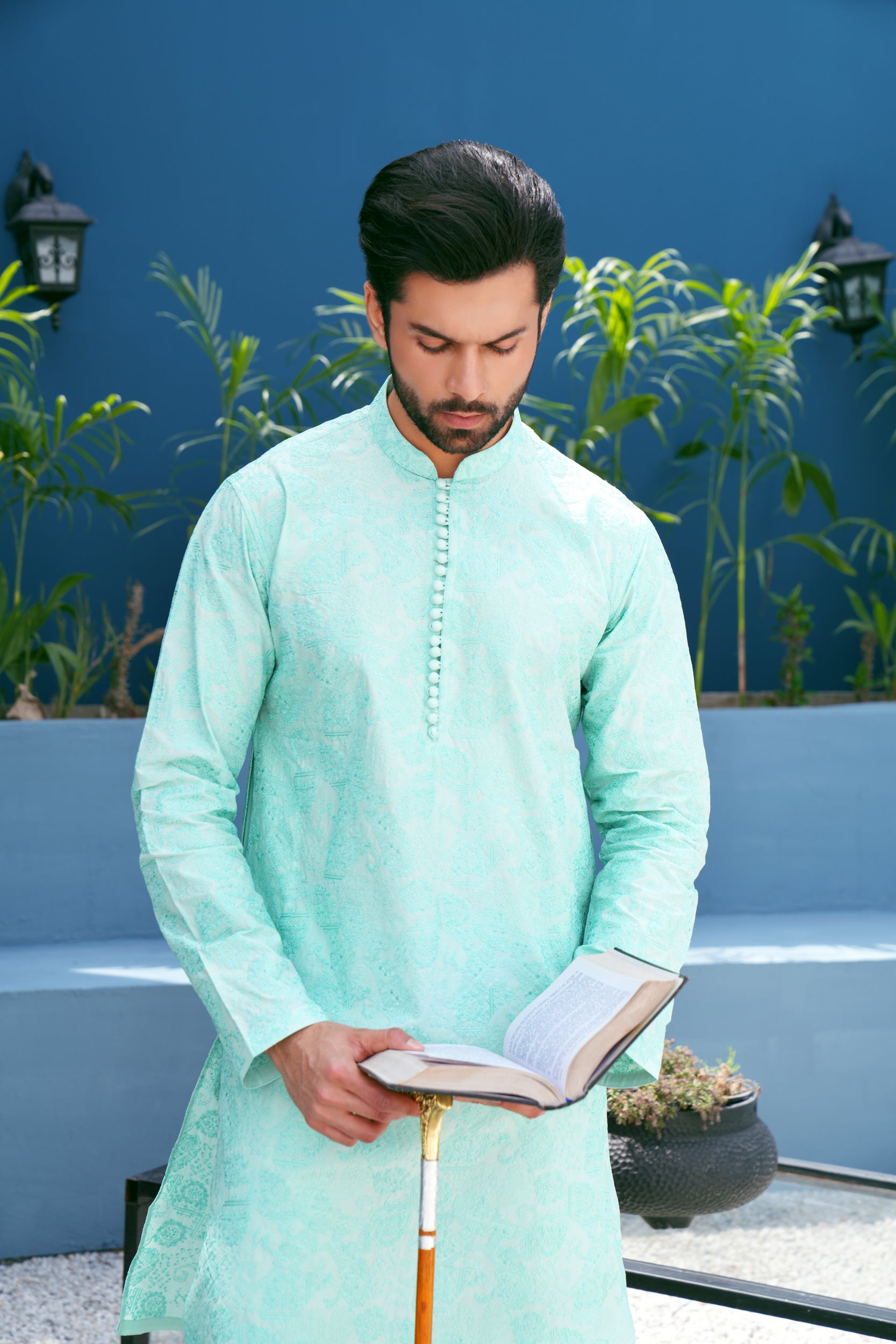 Turquoise Thread Work Kurta Set