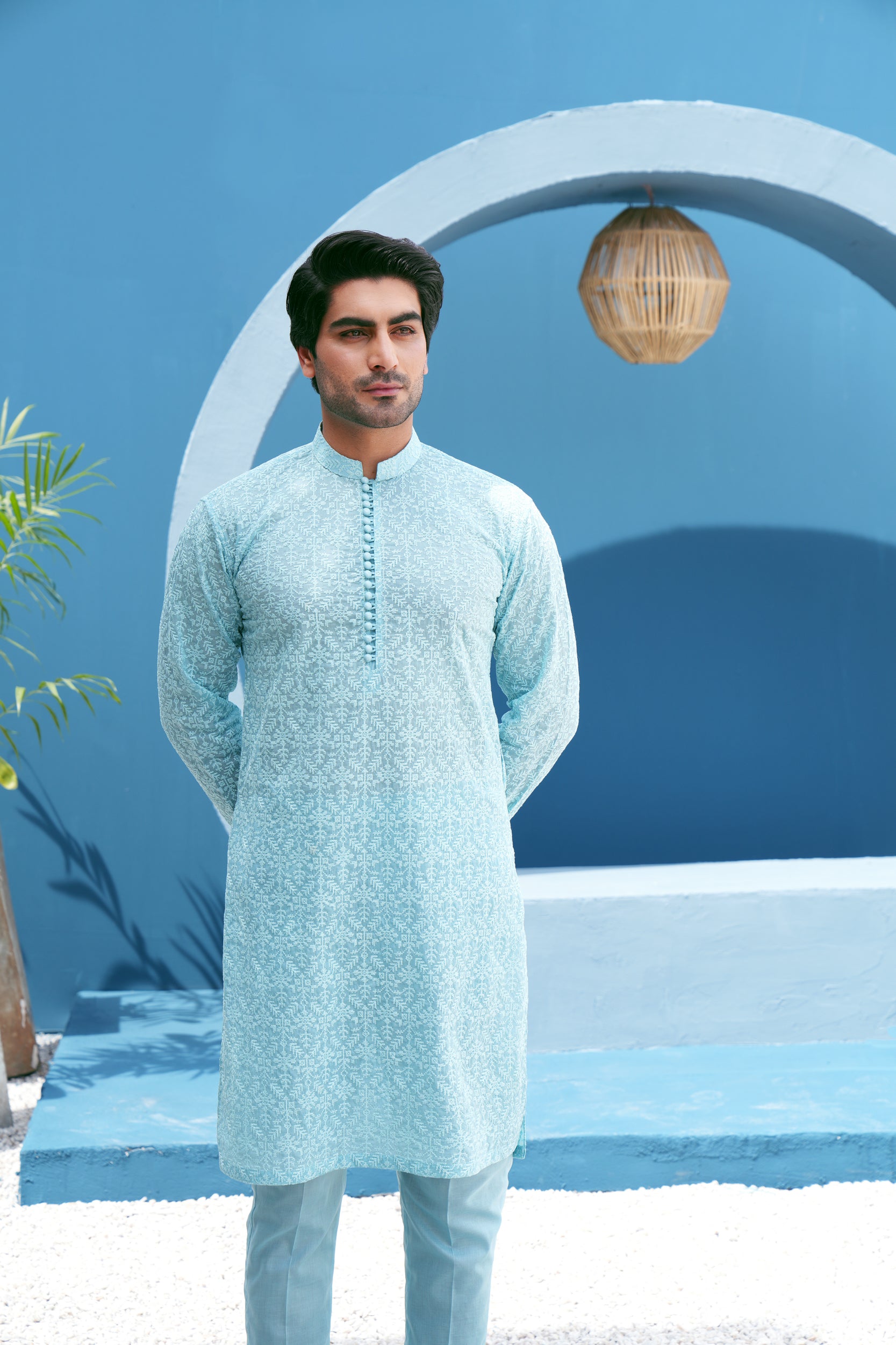 Turquoise Thread Work Kurta Set