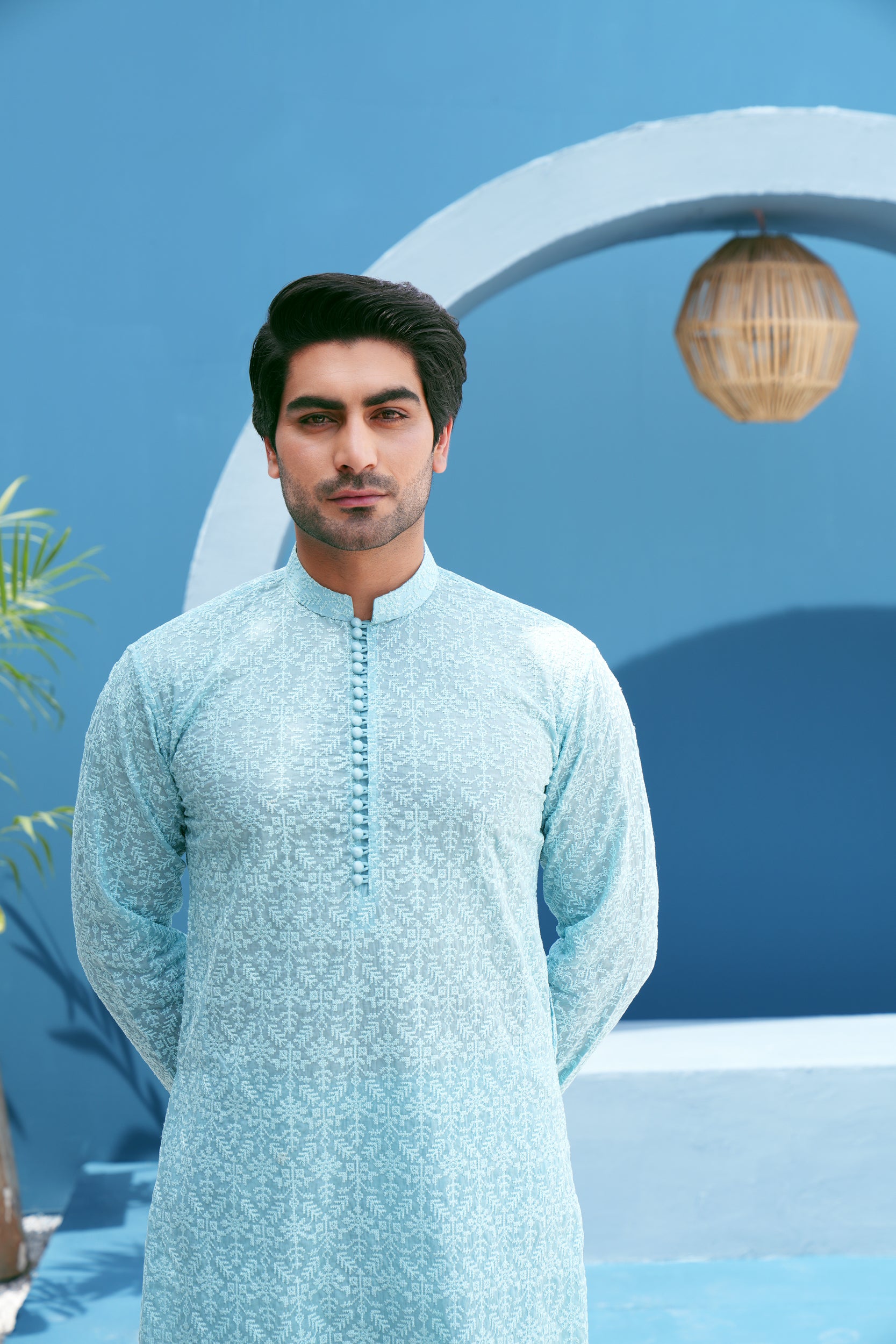 Turquoise Thread Work Kurta Set