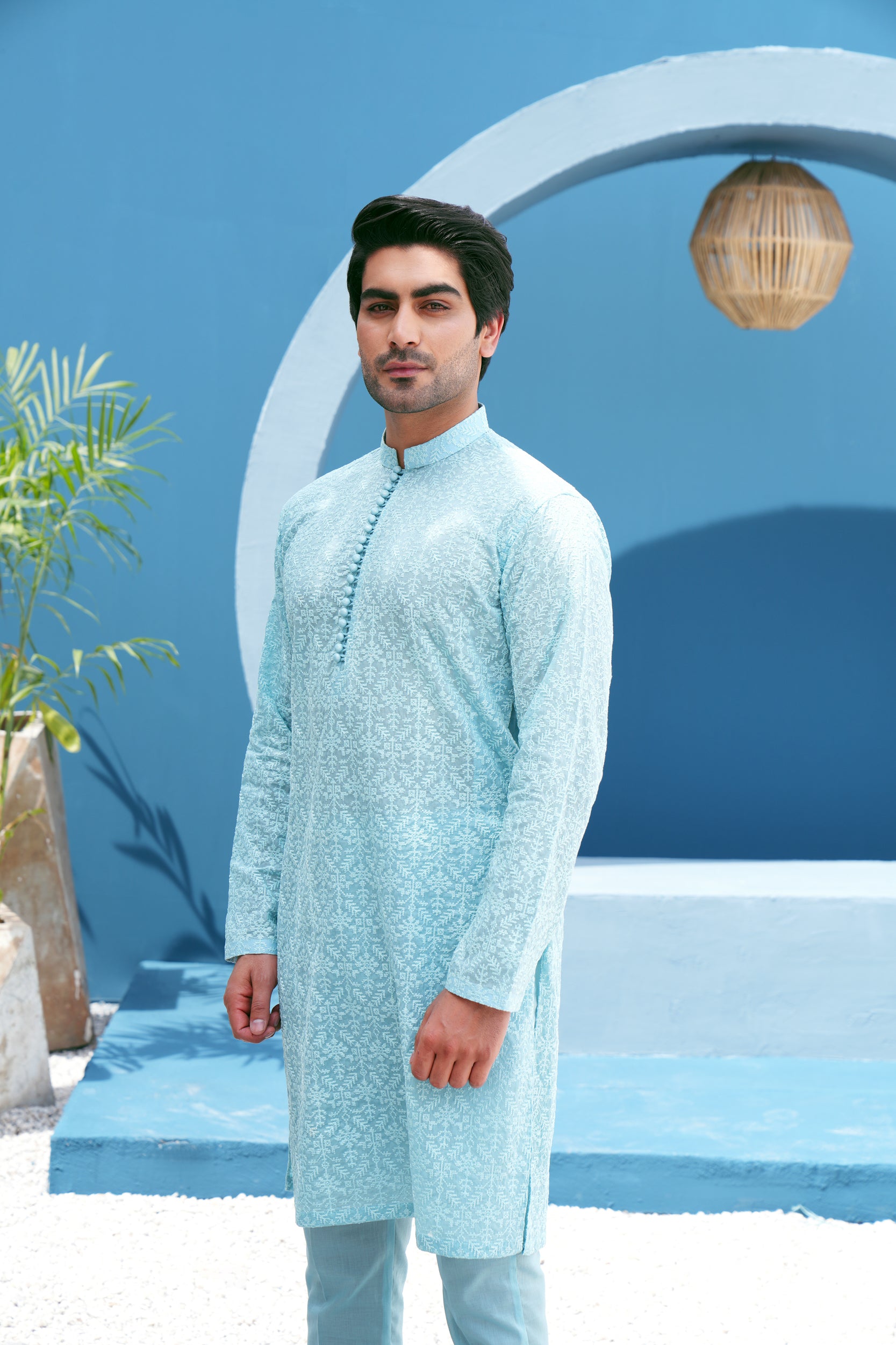 Turquoise Thread Work Kurta Set