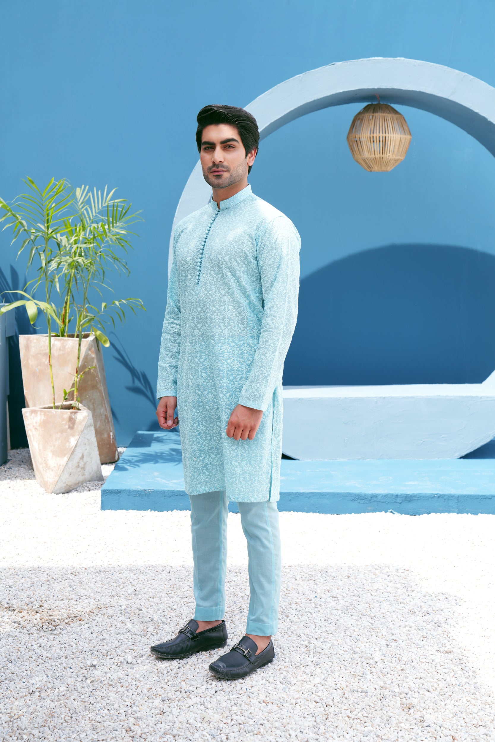 Turquoise Thread Work Kurta Set