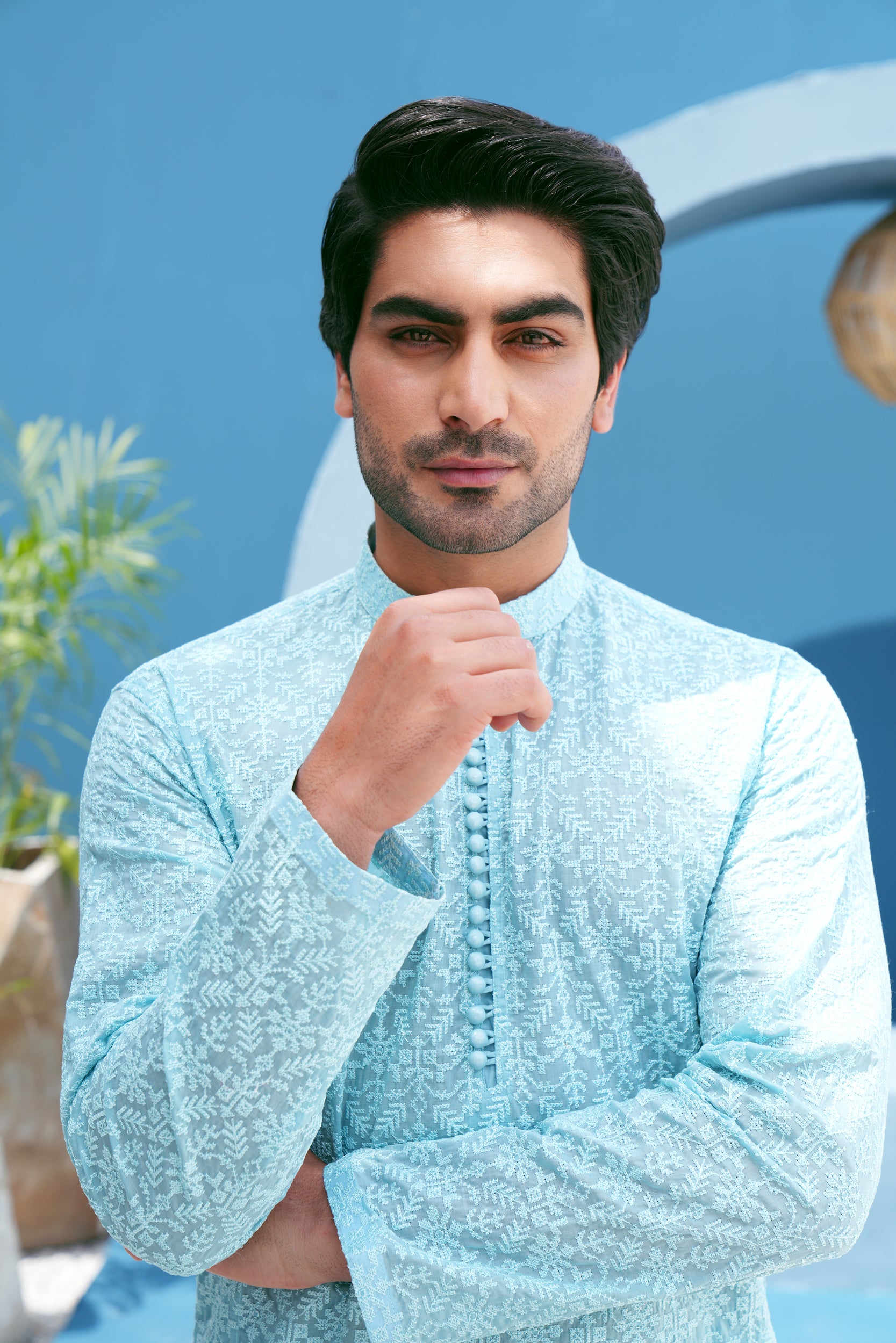 Turquoise Thread Work Kurta Set