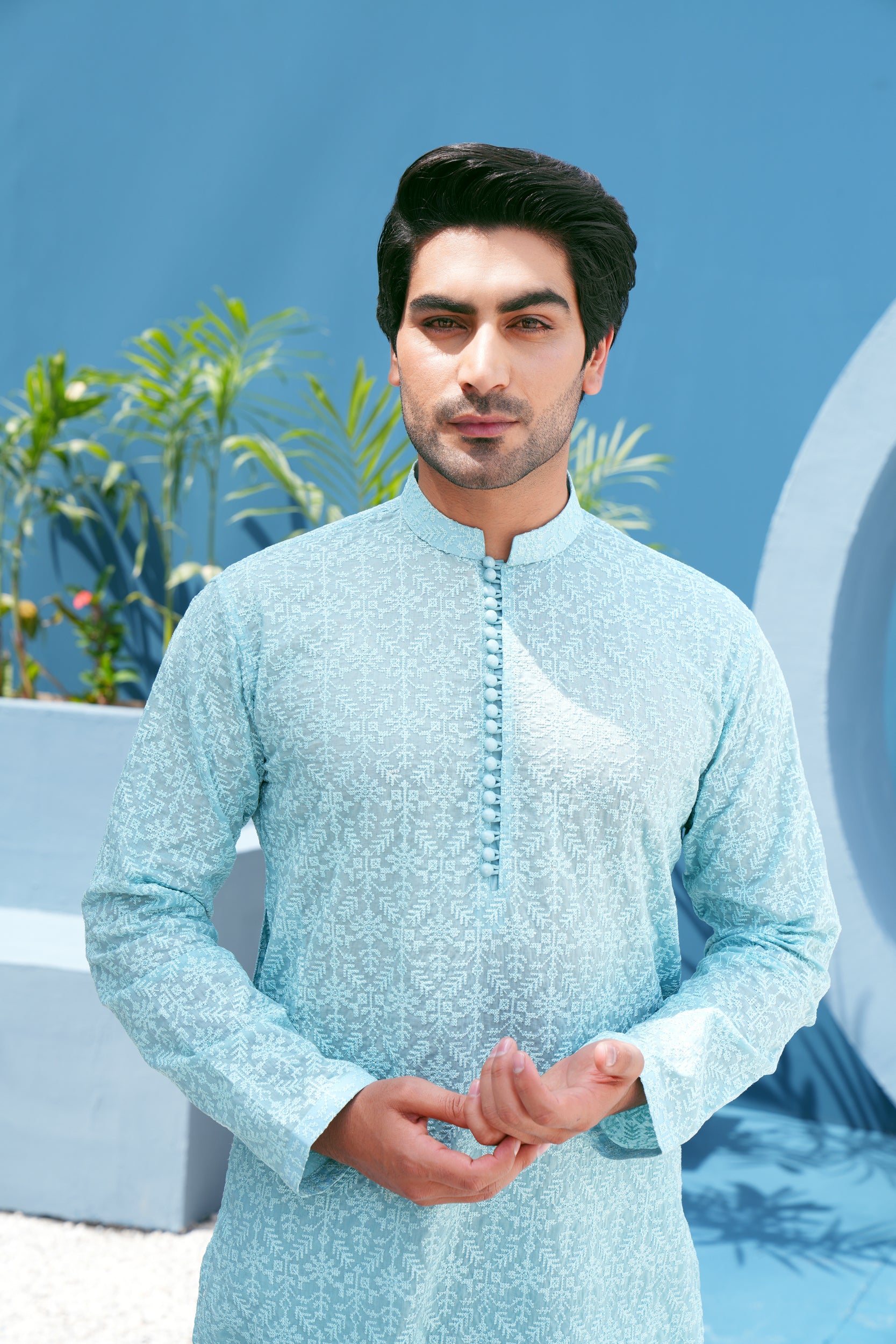 Turquoise Thread Work Kurta Set