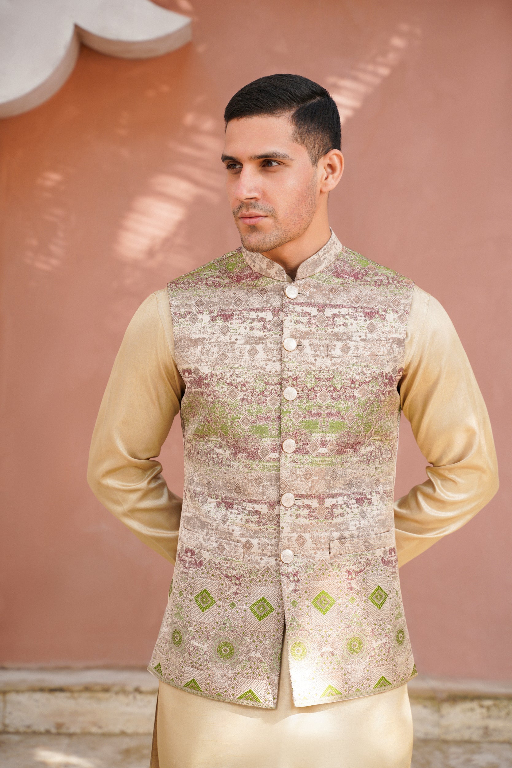 Green geometric patterned  waistcoat