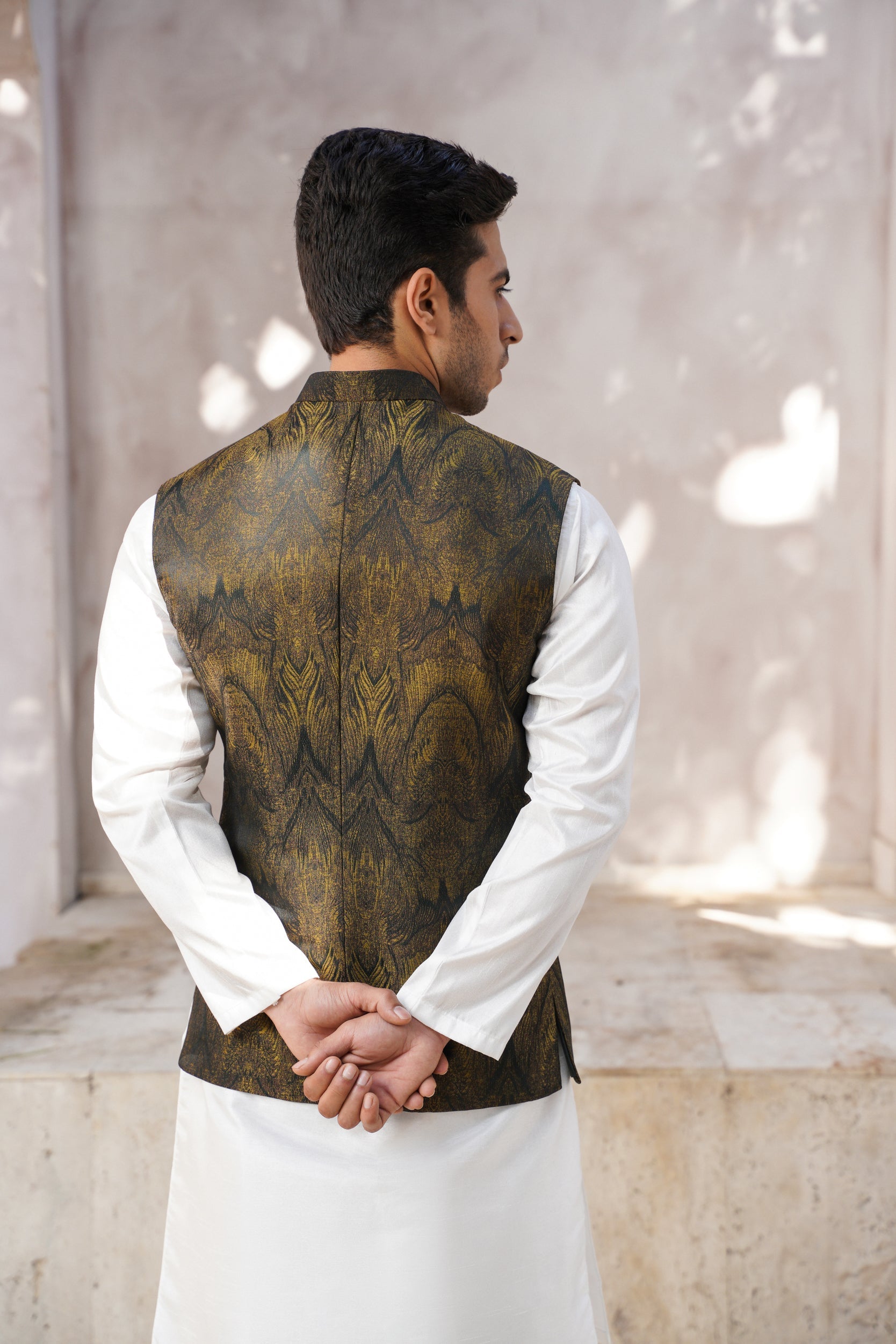 Green golden Self print waistcoat