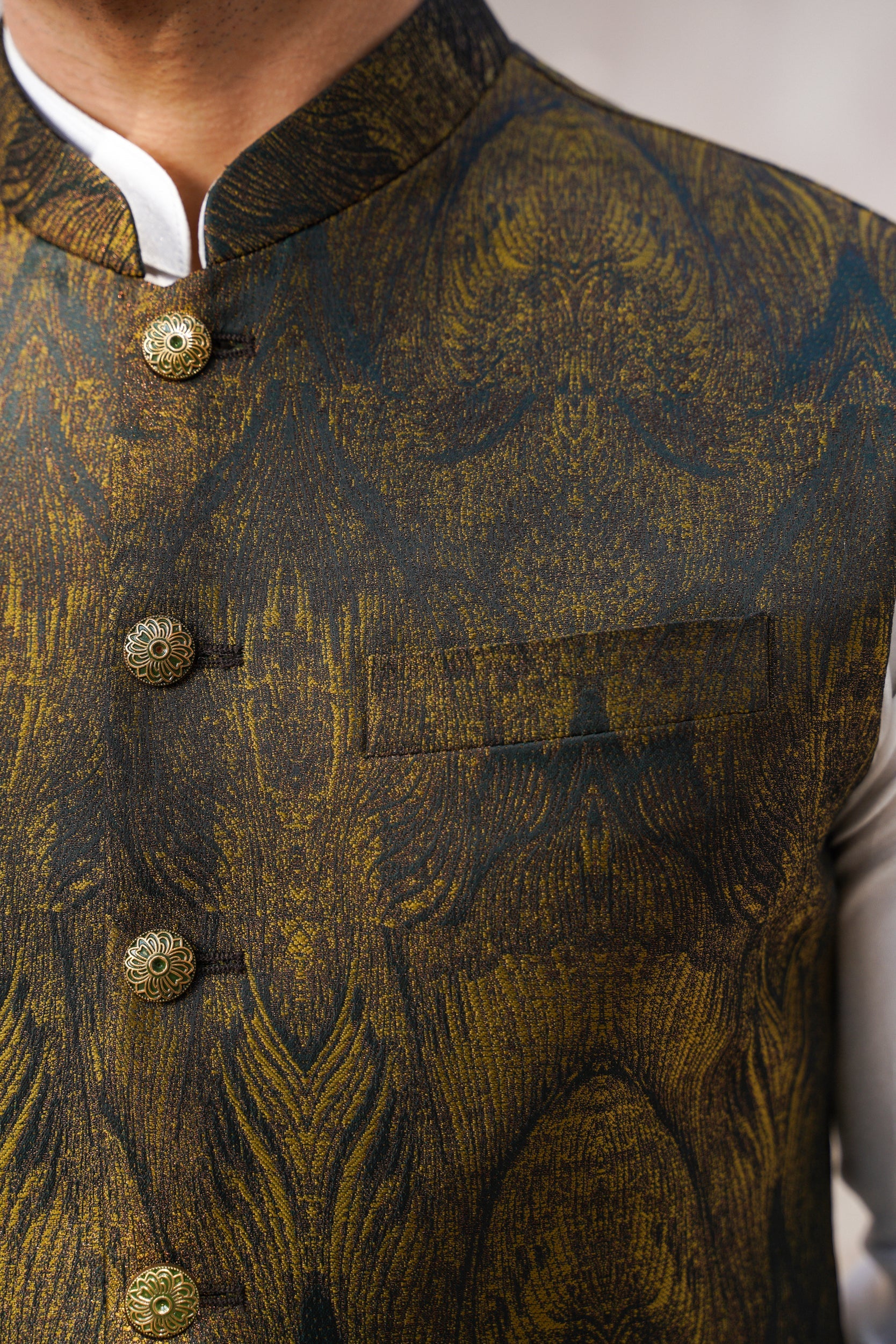 Green golden Self print waistcoat