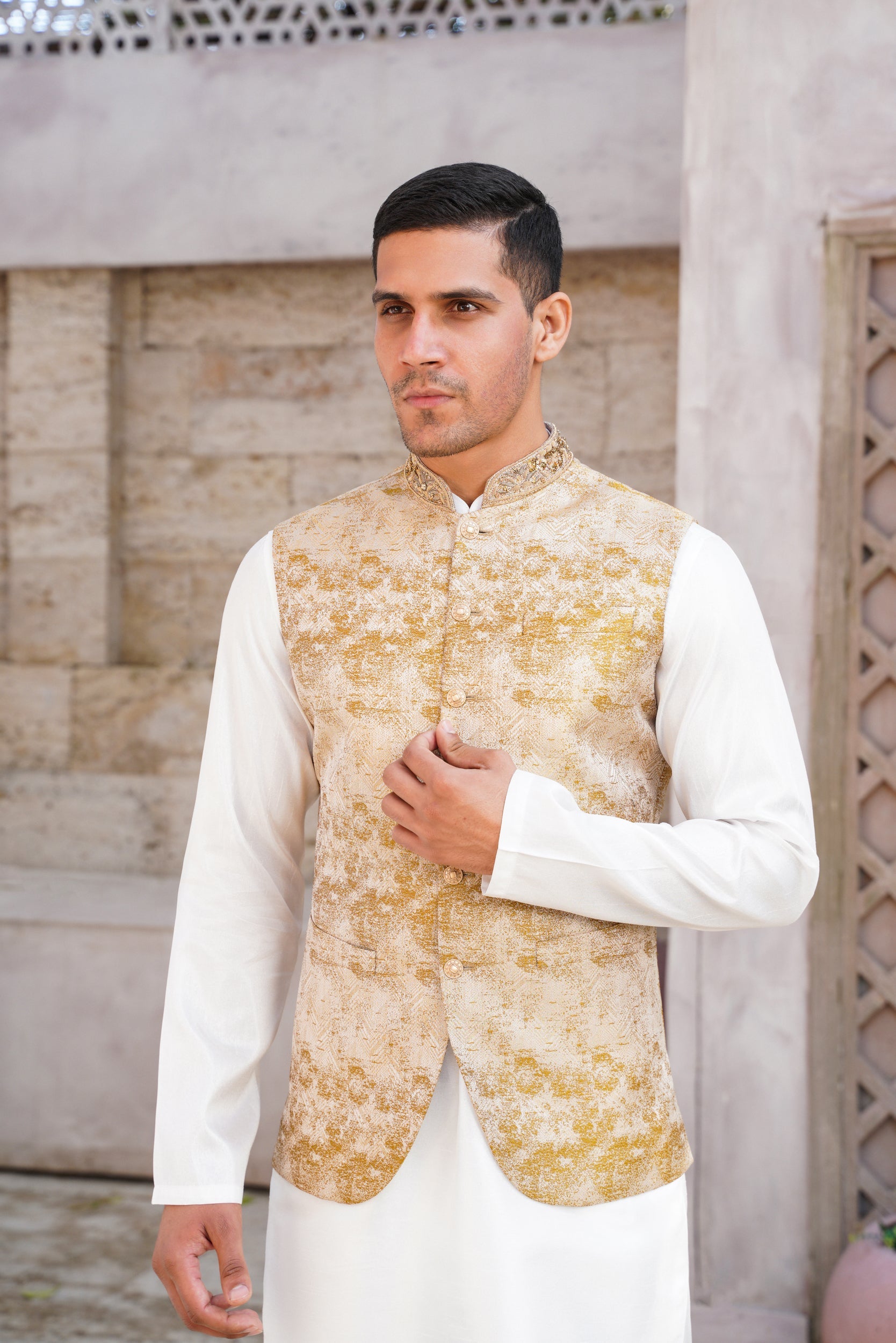 Embellished ban golden  waistcoat