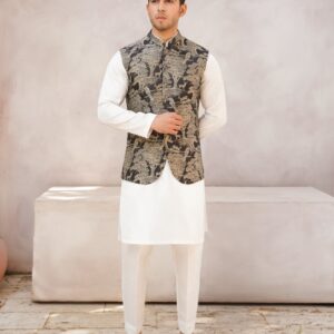 Pictorial Embroidered black base waistcoat