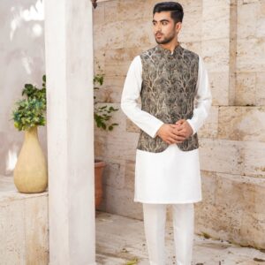Pictorial embosed black base waistcoat