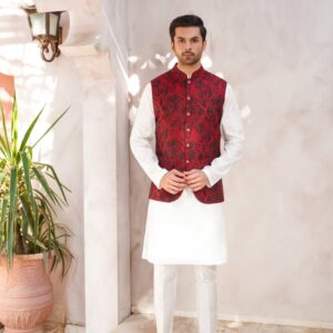 Red self  Design Jaquard waistcoat
