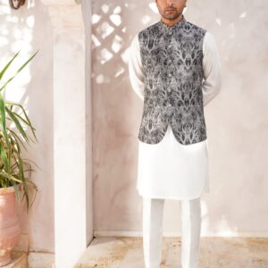 Gray black printed waistcoat