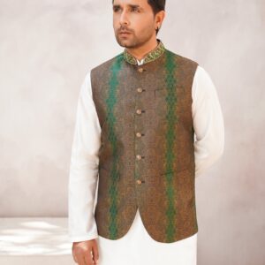 Embellished ban green brown waistcoat