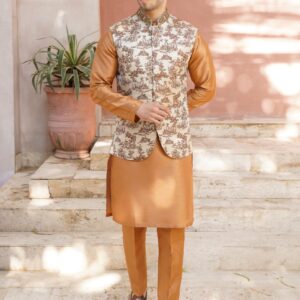 Embroidered ban golden orange waistcoat