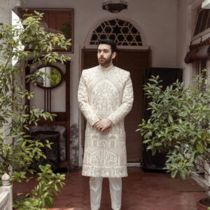 Offwhite Sherwani hand embellished