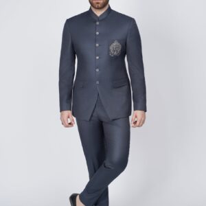 Navy blue embroidered pocket prince suit