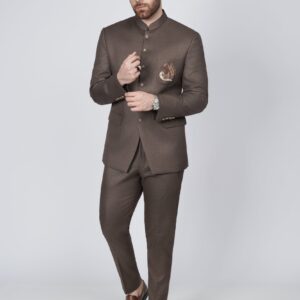 Solid brown embroidered pocket prince suit