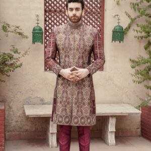 Royal Maroon Hand embellished sherwani with matching trouser