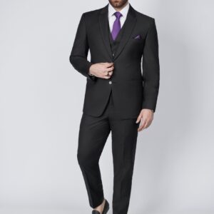 Solid black three piece suit