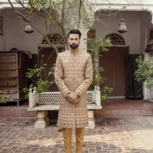 Beige Embriodered Sherwani