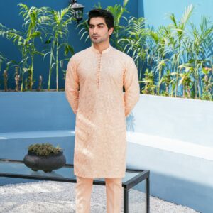 Peach Thread Work Kurta Set