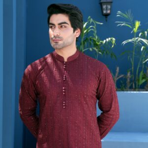 Wine Sequin Thread work Kurta Set