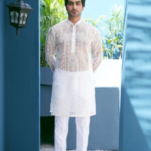 Pearl White Kurta Set (See Through)
