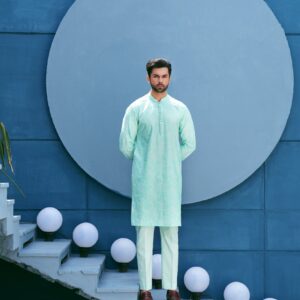 Turquoise Thread Work Kurta Set