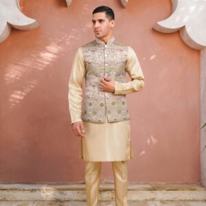 Green geometric patterned waistcoat