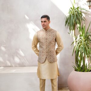 Golden self jaquard waistcoat