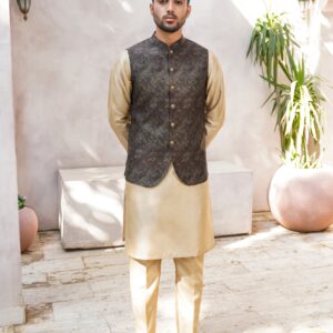 Dark brown self print waistcoat